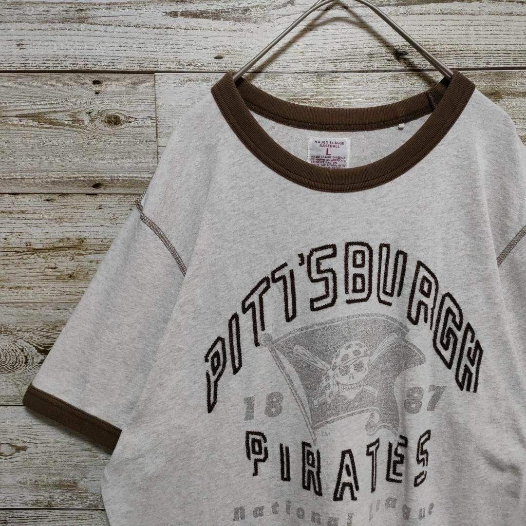 【578】ピッツバーグ・パイレーツ　ブラウン　リンガーtシャツ刺繍ロゴ＆プリント メンズのトップス(Tシャツ/カットソー(半袖/袖なし))の商品写真