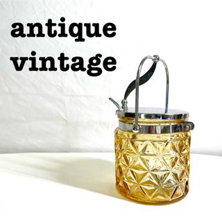 美品【 antique アンティーク 】レトロガラス　シュガーポット　スプーン付(食器)