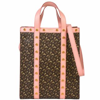 BURBERRY - バーバリー BURBERRY ブックトート スタッズ TBモノグラム 2way トートバッグ 8025078 ブラウン/ピンク レディース【中古】