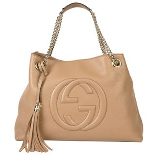 グッチ(Gucci)のグッチ GUCCI インターロッキングG ソーホー チェーンショルダー トートバッグ 536196 レザー ベージュ シャンパン レディース【中古】(トートバッグ)