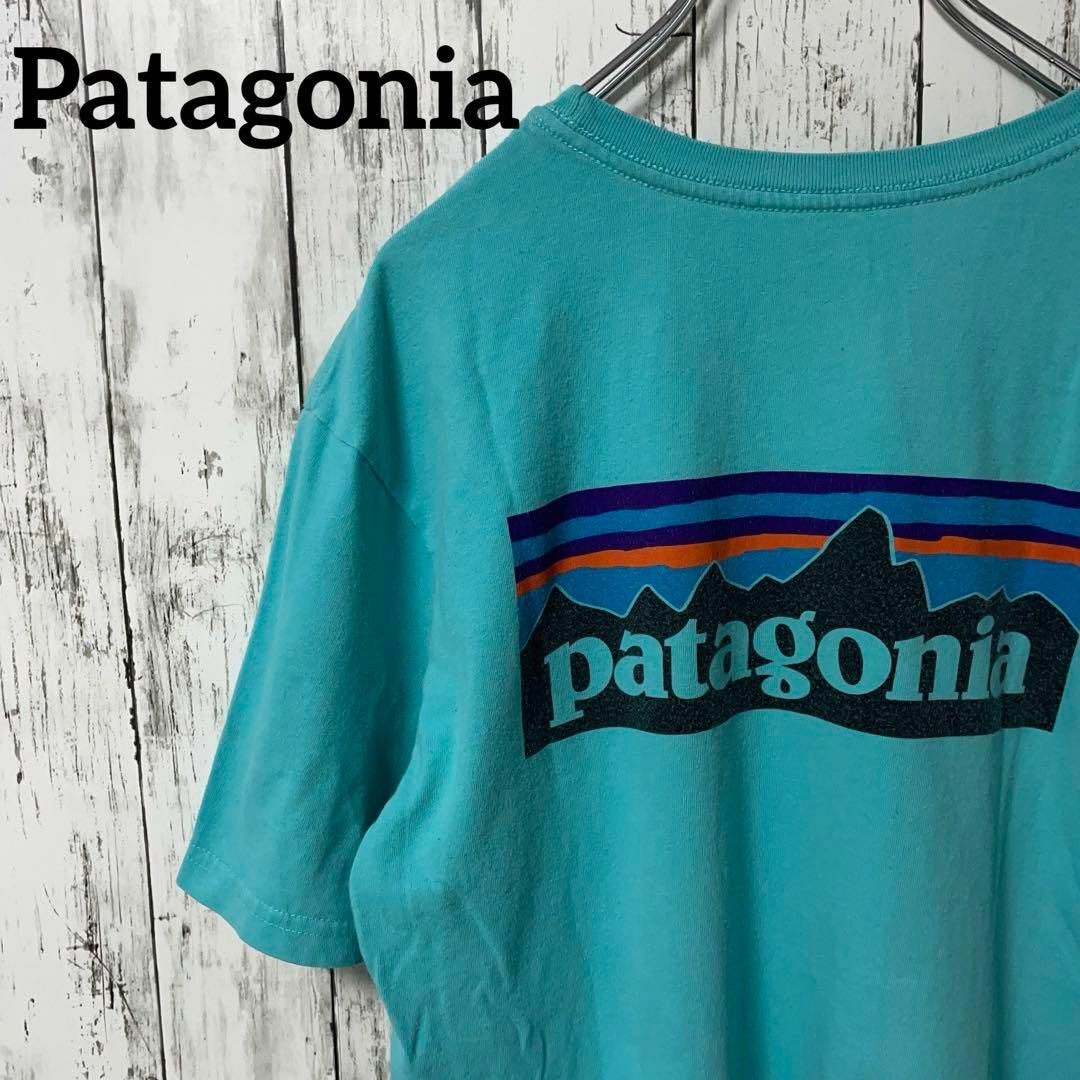 patagonia(パタゴニア)のPatagonia USA古着 ビッグプリントロゴTシャツ L ターコイズメンズ メンズのトップス(Tシャツ/カットソー(半袖/袖なし))の商品写真