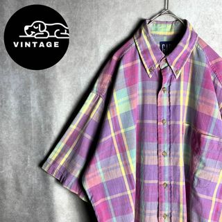 【OLDGAP 紺タグ  チェックシャツ　好配色　パープル　ビンテージ　90s】(Tシャツ/カットソー(半袖/袖なし))