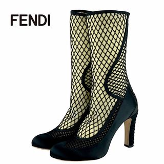 フェンディ(FENDI)のフェンディ FENDI ブーツ ショートブーツ 靴 シューズ ファブリック サテン ブラック 黒 未使用 ニット メッシュ ミドルブーツ(ブーツ)