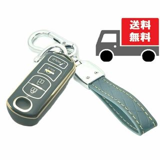 マツダ(マツダ)の送料無料★キーホルダー付★マツダ用 キーケース カバー★ブルーグレイ４ボタン★②(車内アクセサリ)