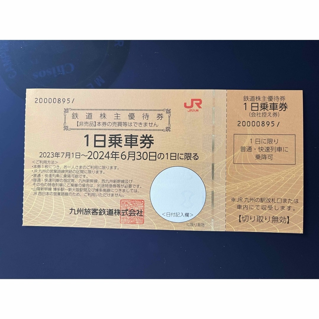 JR(ジェイアール)のJR九州株主優待券 チケットの乗車券/交通券(鉄道乗車券)の商品写真