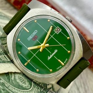 セイコー(SEIKO)の【レトロ可愛い】セイコー5 メンズ腕時計 グリーン 自動巻き ヴィンテージ(腕時計(アナログ))