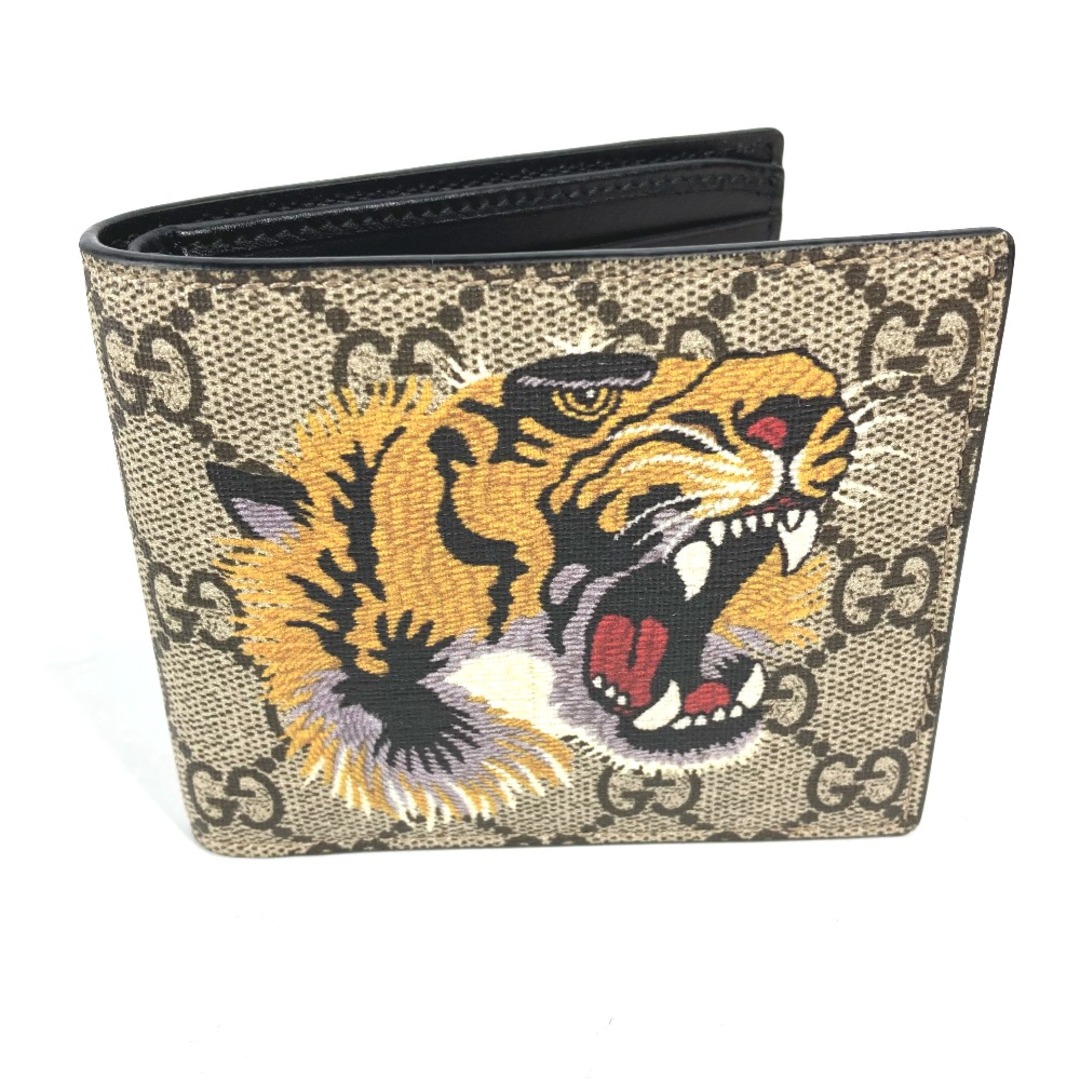 Gucci(グッチ)のグッチ GUCCI 虎 タイガー 451268 コンパクトウォレット 短財布 札入れ 2つ折り財布 GGスプリームキャンバス ベージュ 新品同様 メンズのファッション小物(折り財布)の商品写真