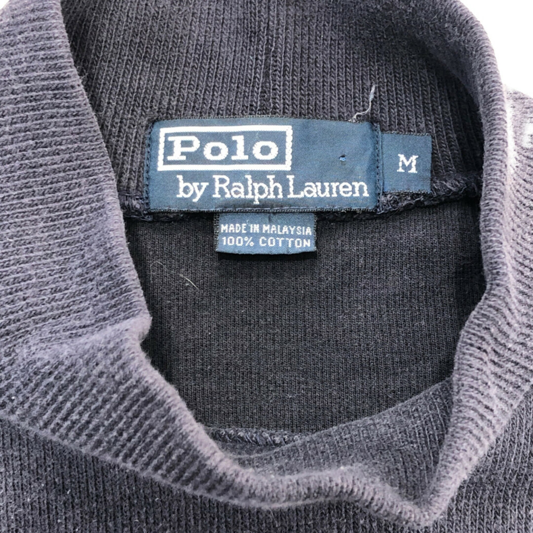 POLO RALPH LAUREN(ポロラルフローレン)の90年代 Polo by Ralph Lauren ポロ ラルフローレン ハイネック 長袖Ｔシャツ ワンポイントロゴ ネイビー (メンズ M) 中古 古着 Q3318 メンズのトップス(ニット/セーター)の商品写真