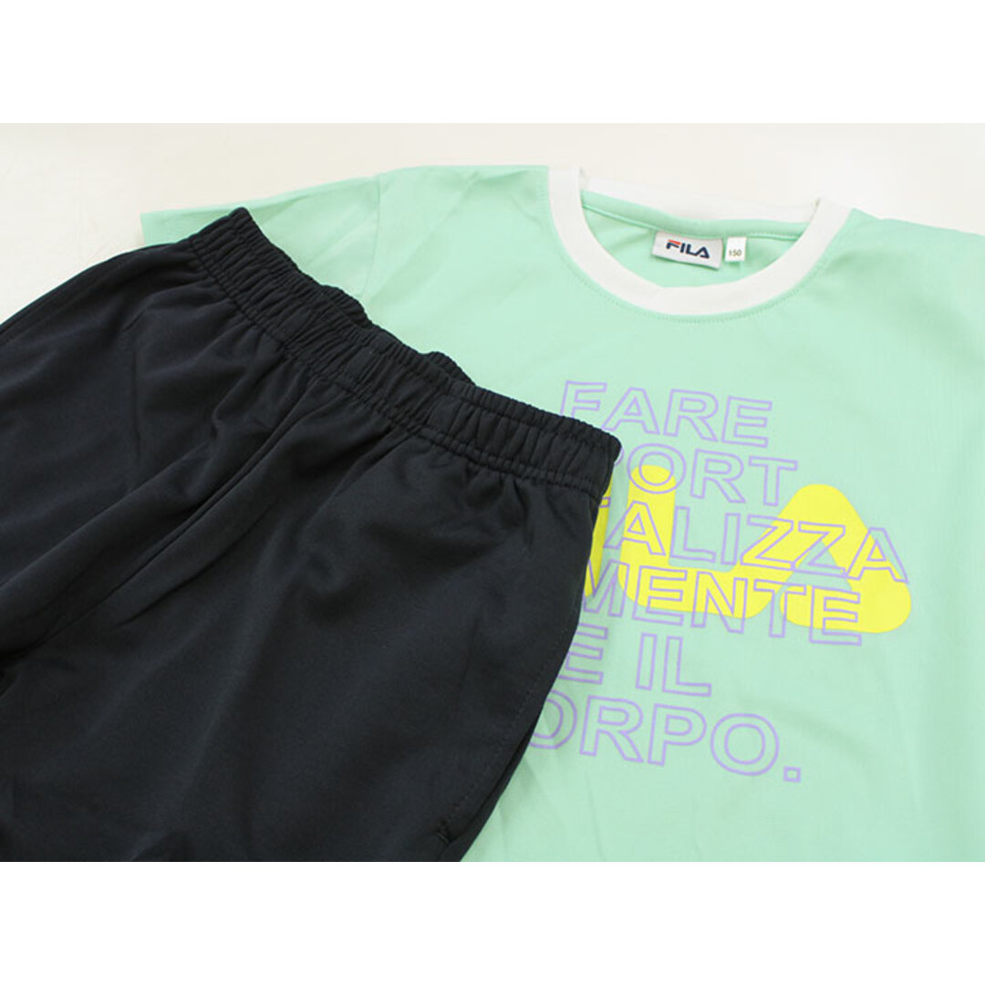 FILA(フィラ)の【夏物 新入荷!】▲フィラ/FILA▲150cm トレーニングウェア上下セット/半袖Tシャツ/半袖カットソー＆ショートパンツ/ハーフパンツ/半ズボン/短パン ミントグリーン×濃紺 部活 トレーニング 練習【中古】子供服 キッズ kids ジュニア 女の子 夏 tops bottoms lessons 014042 スポーツ/アウトドアのスポーツ/アウトドア その他(その他)の商品写真