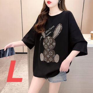 Tシャツ レディース 夏 ゆったり 半袖 トップス ウサギ柄 SLUA134(Tシャツ(半袖/袖なし))