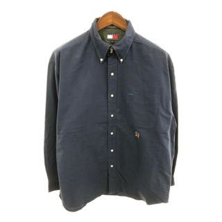 TOMMY HILFIGER - 90年代 TOMMY HILFIGER トミーヒルフィガー ボタンダウン 長袖シャツ ネイビー (メンズ L) 中古 古着 Q3363