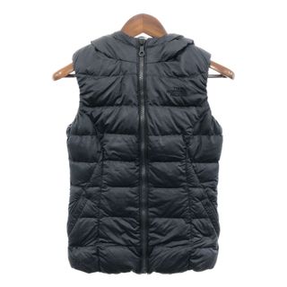 ザノースフェイス(THE NORTH FACE)のTHE NORTH FACE ノースフェイス フーデッド ダウンベスト アウトドア 550フィル ブラック (レディース XS) 中古 古着 Q3402(ダウンベスト)