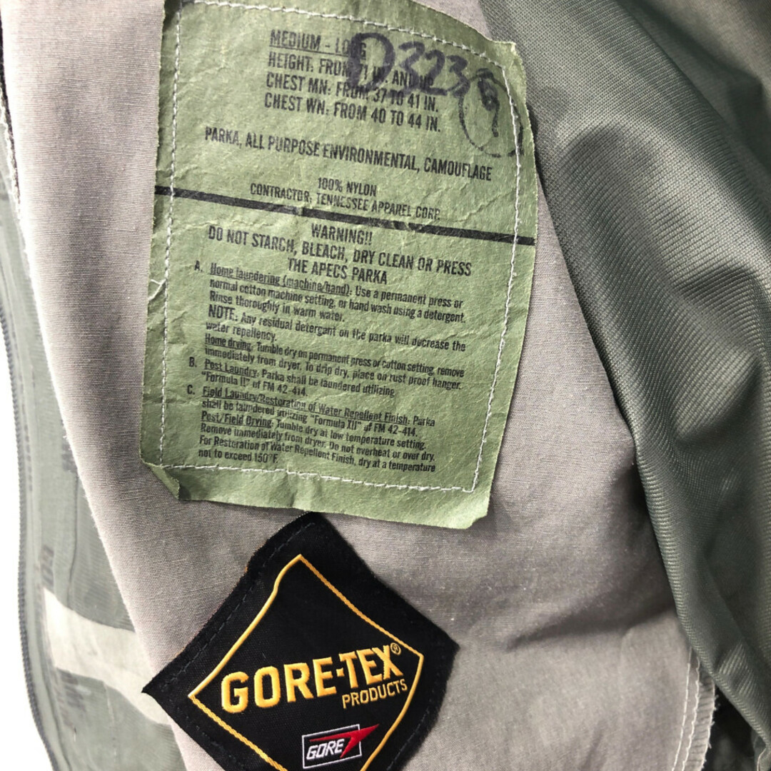 USA製 TENNESSEE APPAREL APECS GORETEXパーカー ジャケット 防水 ミリタリー ABUカモ グレー (メンズ MEDIUM LONG) 中古 古着 Q3399 メンズのジャケット/アウター(ミリタリージャケット)の商品写真