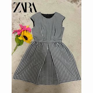 ザラ(ZARA)の美品✨ZARA BASIC ノースリーブワンピース ギンガムチェック柄　Mサイズ(ひざ丈ワンピース)