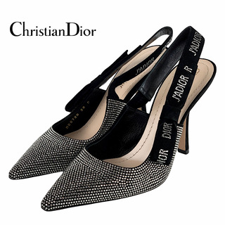 クリスチャンディオール(Christian Dior)のクリスチャンディオール CHRISTIAN DIOR JADIOR パンプス 靴 シューズ スエード ブラック サンダル スリングバック ラインストーン パーティーシューズ(ハイヒール/パンプス)