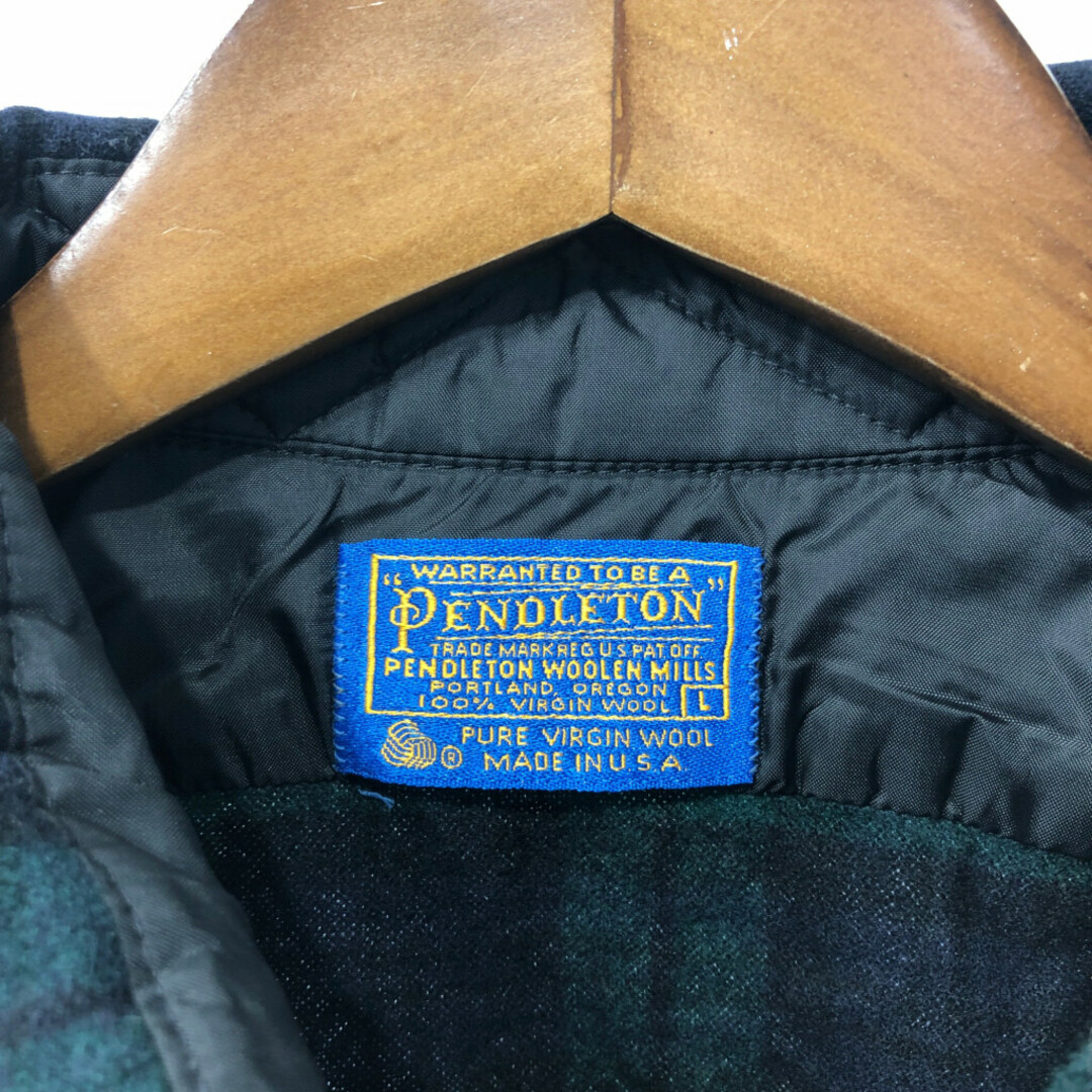 PENDLETON(ペンドルトン)の80年代 USA製 PENDLETON ペンドルトン ウールシャツ アメカジ エルボーパッチ チェック グリーン (メンズ L) 中古 古着 Q3443 メンズのトップス(シャツ)の商品写真