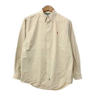 90年代 POLO COUNTRY ポロカントリー ボタンダウン 長袖シャツ ワンポイント ベージュ (メンズ L) 中古 古着 Q3444(シャツ)