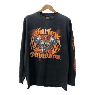 ハーレーダビッドソン(Harley Davidson)の2000年代～ HARLEY DAVIDSON ハーレーダビッドソン 長袖Ｔシャツ バイクウェア ロゴ ブラック (メンズ L) 中古 古着 Q3451(Tシャツ/カットソー(七分/長袖))