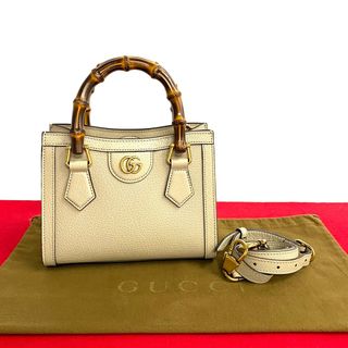 グッチ(Gucci)の未使用保管品 GUCCI グッチ ダイアナ ミニ トート バンブー レザー 本革 2way ハンドバッグ ミニ ショルダーバッグ ベージュ 17931(ハンドバッグ)