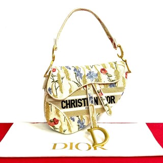 ディオール(Dior)の未使用保管品 袋付 Christian Dior ディオール サドルバッグ ロゴ 刺繍 キャンバス レザー ハンドバッグ アイボリー ゴールド 31719(ハンドバッグ)