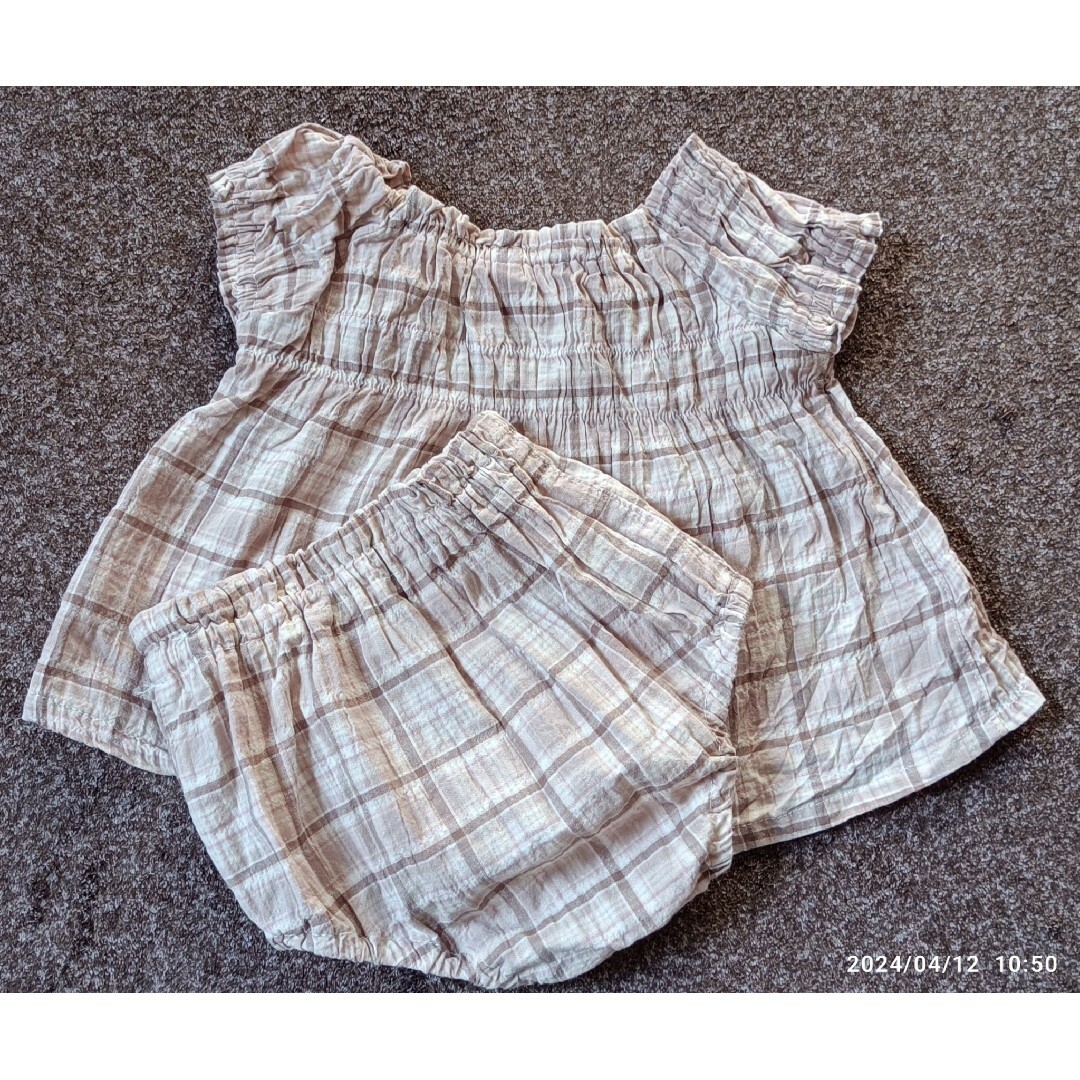 チェック　セットアップ　ブルマ　カットソー　90 キッズ/ベビー/マタニティのキッズ服女の子用(90cm~)(Tシャツ/カットソー)の商品写真