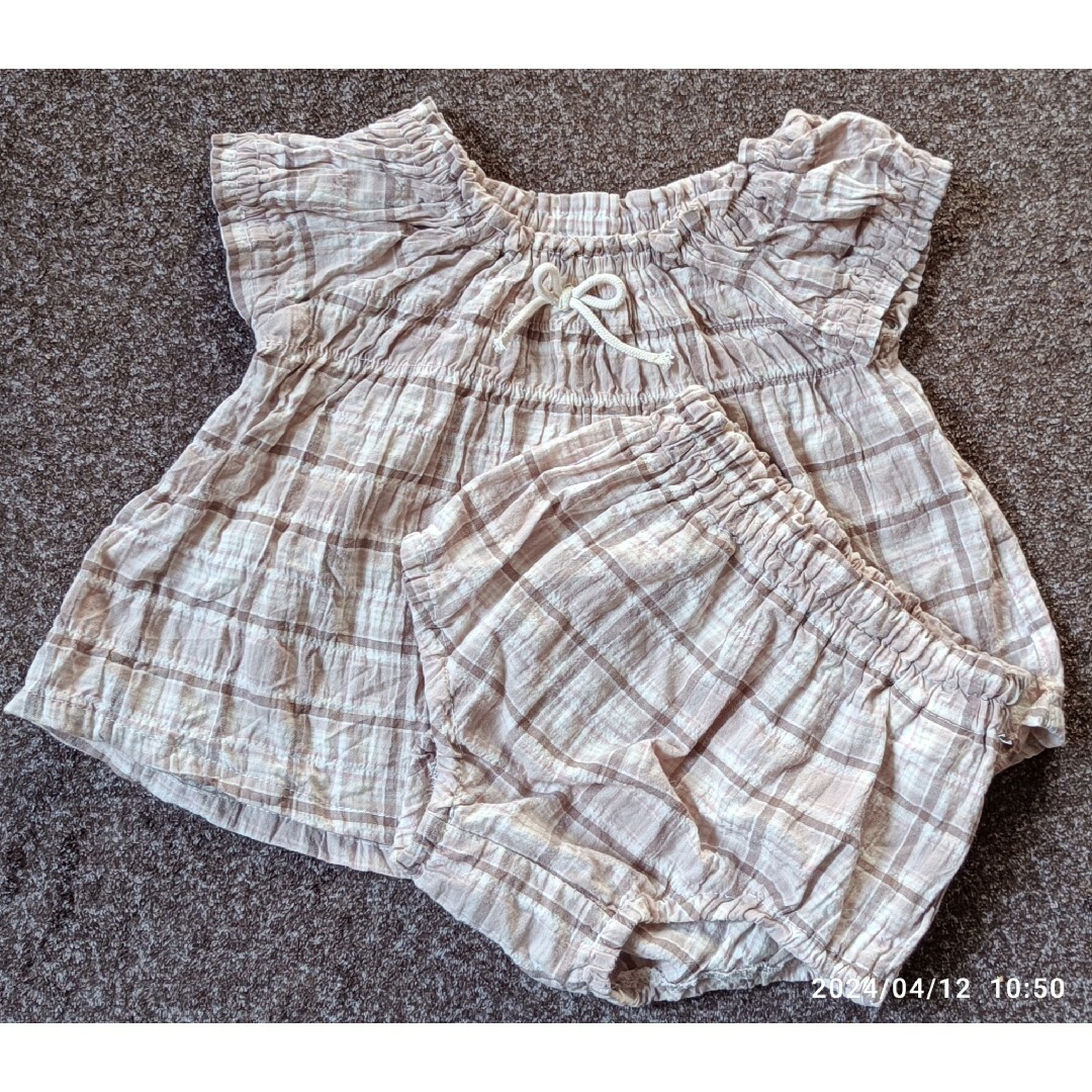 チェック　セットアップ　ブルマ　カットソー　90 キッズ/ベビー/マタニティのキッズ服女の子用(90cm~)(Tシャツ/カットソー)の商品写真