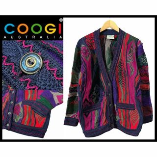 COOGI - ユニセックス 90s COOGI クージー 総柄 3D ニット カーディガン