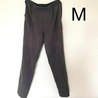 値下美品 ストライプ ストレッチ レギンス パンツ M スラックス ブラック 黒(スキニーパンツ)