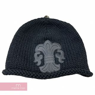 クロムハーツ(Chrome Hearts)のCHROME HEARTS Cashmere BS Flare Beanie クロムハーツ カシミヤBSフレアビーニー ニットキャップ ニット帽 レザークロスパッチ クロスボールボタン シルバー925 ブラック 【240417】【新古品】【me04】(ニット帽/ビーニー)