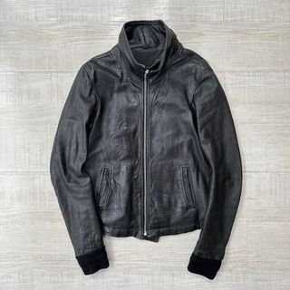 リックオウエンス(Rick Owens)のリックオウエンス レザー シングル ライダース ジャケット ブラック サイズ S(ライダースジャケット)