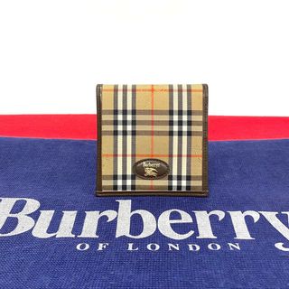 BURBERRY - 極 美品 Burberrys バーバリーズ ヴィンテージ ノバチェック 柄 キャンバス レザー 本革 二つ折り 財布 ミニ ウォレット ブラウン 84014