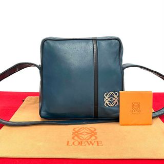 ロエベ(LOEWE)の極 美品 希少品 LOEWE ロエベ アナグラム ロゴ ナッパ レザー 本革 ミニ ショルダーバッグ ポシェット サコッシュ ブルー ブラック 68690(ショルダーバッグ)