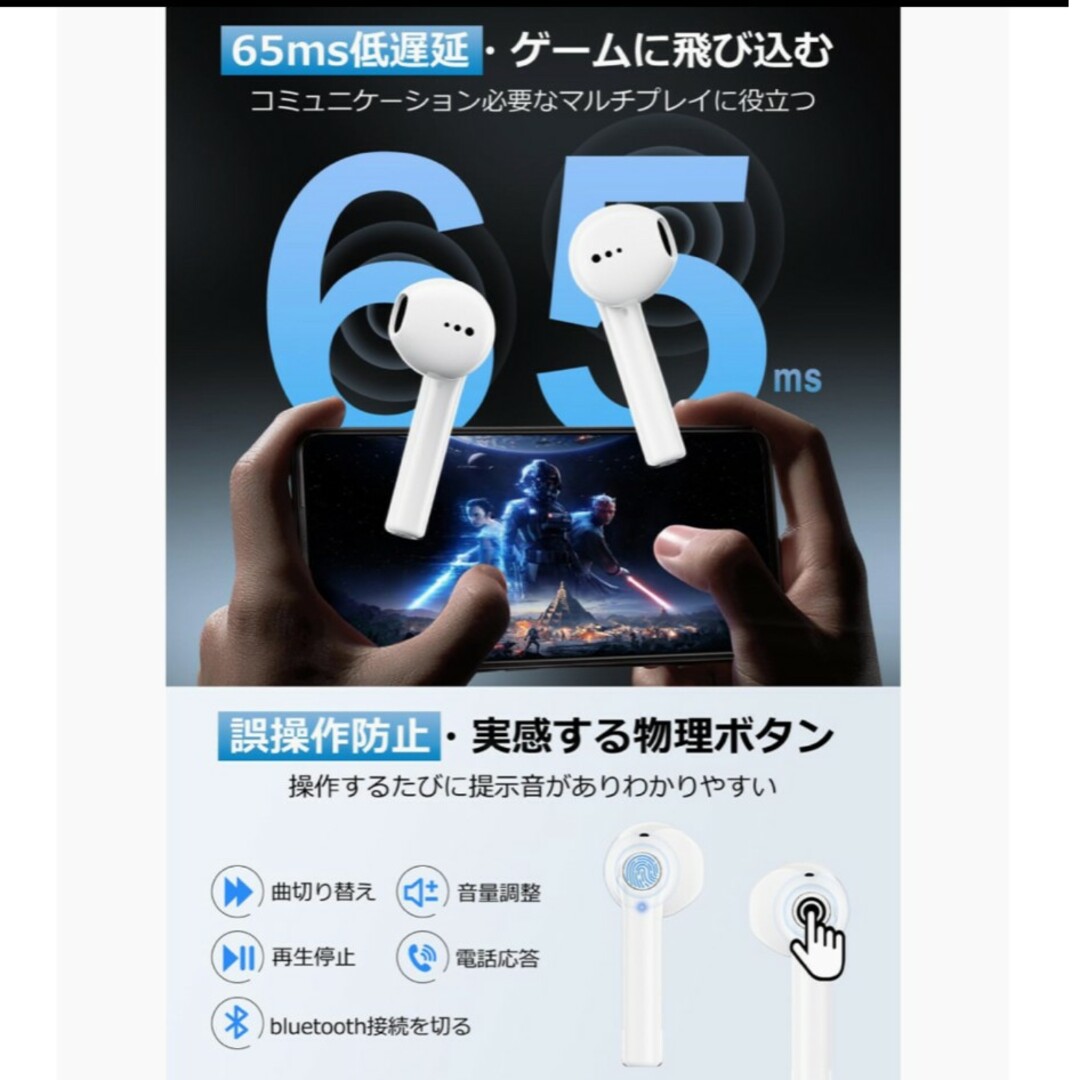 ❤️Bluetooth イヤホン ワイヤレス ホワイト 小型軽量 ハンズフリー スマホ/家電/カメラのオーディオ機器(ヘッドフォン/イヤフォン)の商品写真