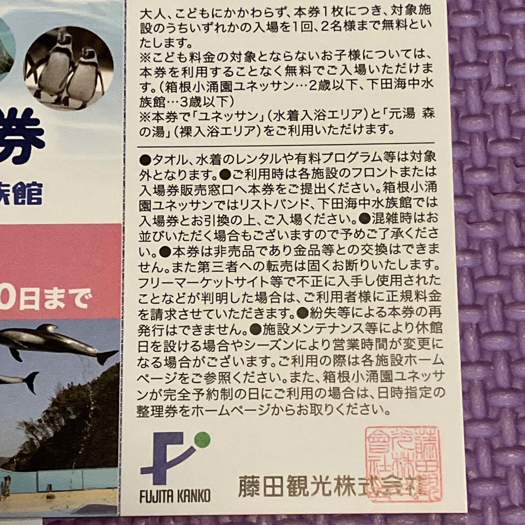 最新　藤田観光株主優待　日帰り施設ご利用券　2枚　9月30日まで有効 チケットの施設利用券(その他)の商品写真