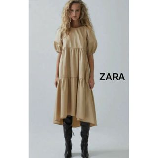 ザラ(ZARA)のZARA　ワンピース　パフスリーブ　ティアードワンピース　M(ロングワンピース/マキシワンピース)