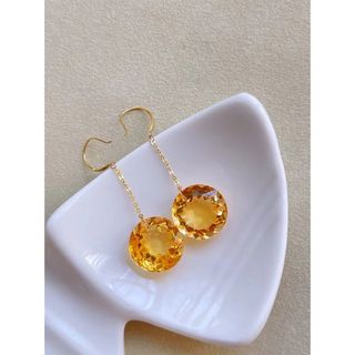 ⭐︎【天然】シトリン  ピアス k18 13x6.5mm(ピアス)