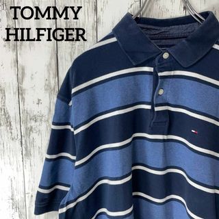 TOMMY HILFIGER - トミーヒルフィガー USA古着 ビッグサイズポロシャツ 半袖 ボーダー 紺メンズ