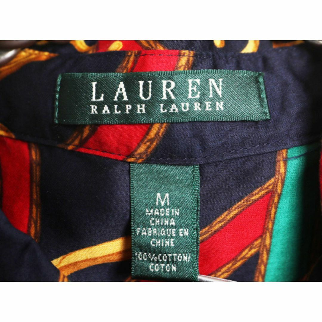 Ralph Lauren(ラルフローレン)の00s LAUREN ラルフローレン 総柄 コットン 長袖 シャツ レディース M / 古着 00年代 オールド ポロ 総柄シャツ ブラウス 薄手 馬具 ビット レディースのトップス(シャツ/ブラウス(長袖/七分))の商品写真