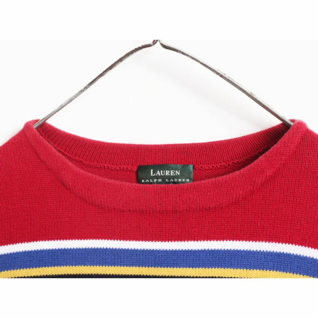 Ralph Lauren(ラルフローレン)の90s LAUREN ラルフローレン コットン ニット セーター レディース XL / 古着 90年代 オールド ボーダー 大きいサイズ ヘビーウェイト ポロ レディースのトップス(ニット/セーター)の商品写真