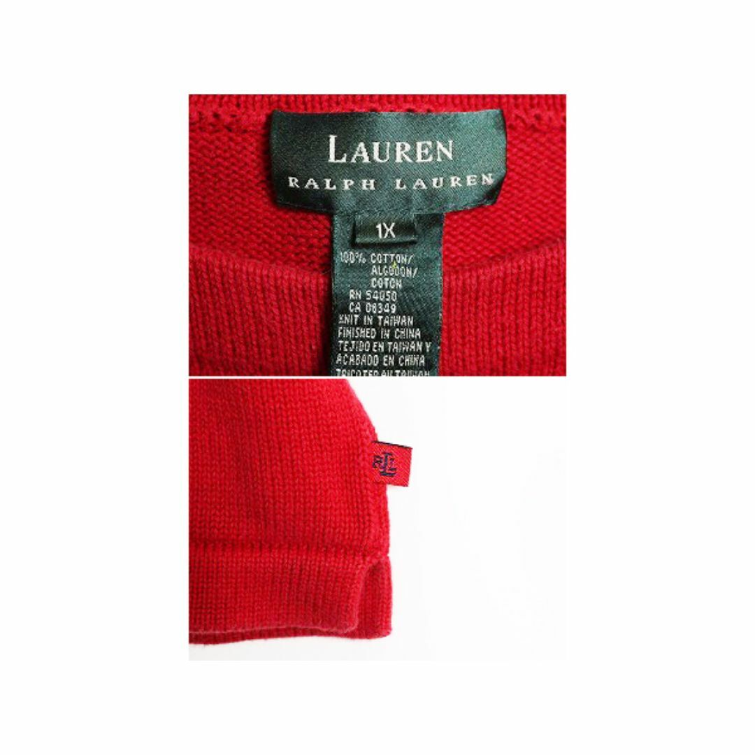 Ralph Lauren(ラルフローレン)の90s LAUREN ラルフローレン コットン ニット セーター レディース XL / 古着 90年代 オールド ボーダー 大きいサイズ ヘビーウェイト ポロ レディースのトップス(ニット/セーター)の商品写真