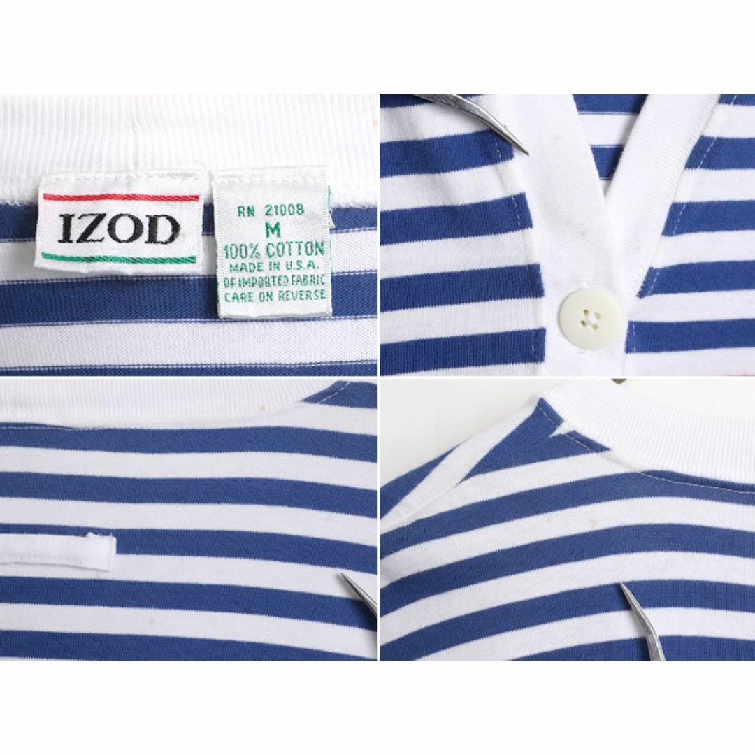 90s USA製 アイゾット マルチ ボーダー カーディガン レディース M 古着 オールド IZOD コットン 前開き 羽織り 重ね着 薄手 マルチカラー レディースのトップス(カーディガン)の商品写真