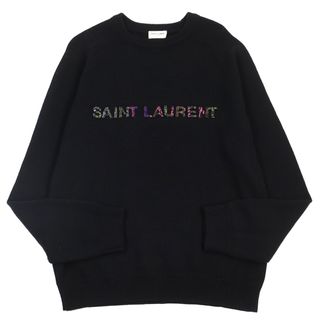 Saint Laurent - 極美品○SAINT LAURENT PARIS サンローランパリ 558095 YAAR2  BEAD  EMBROIDERED CREW KNIT ウール100% ロゴビジュー クルーネック セーター/ニット ブラック XS イタリア製 正規品 メンズ