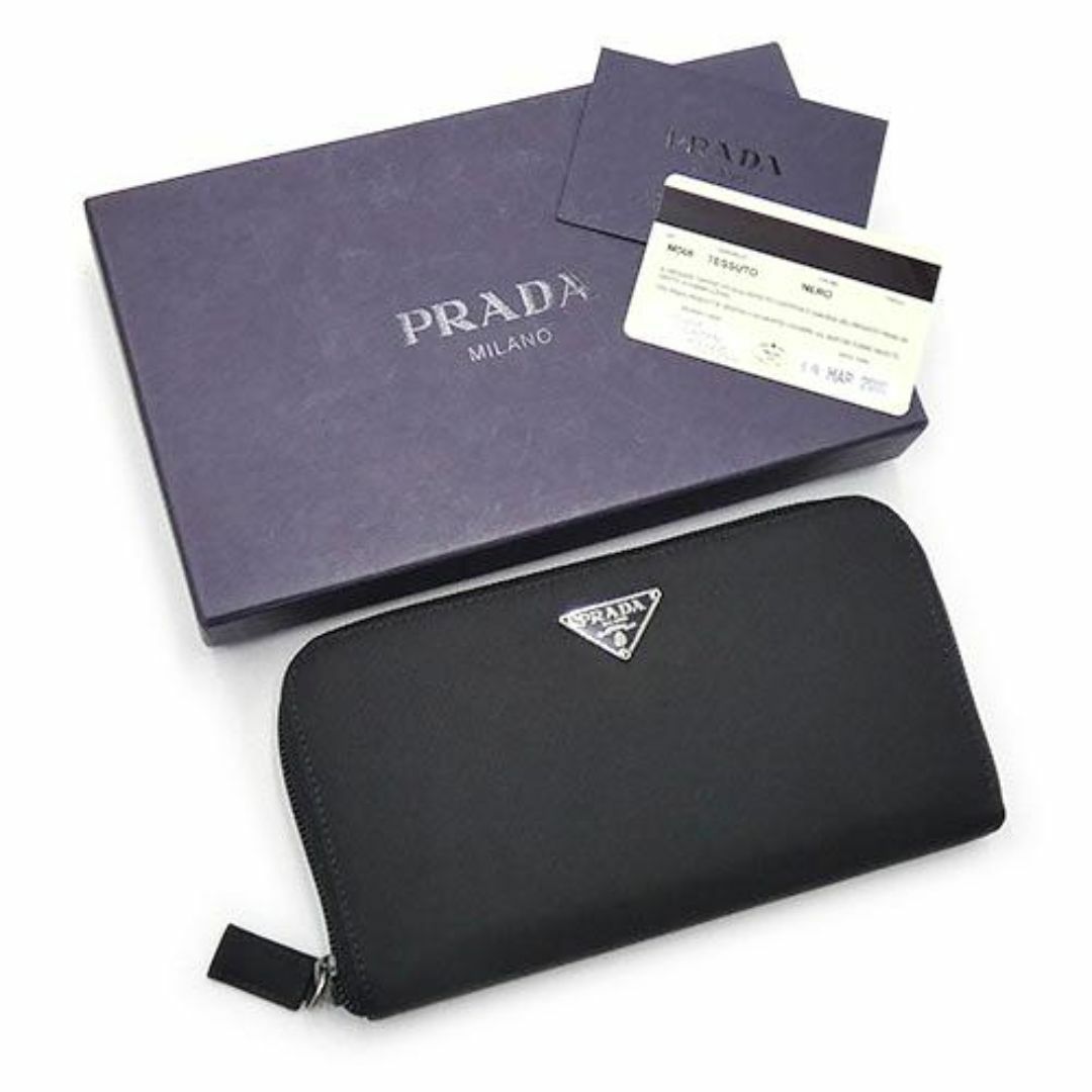 PRADA(プラダ)のプラダ 財布 PRADA ナイロン テッスート ラウンドファスナー長財布 ブラック 三角プレート シルバー金具 M506 OJ10167 レディースのファッション小物(財布)の商品写真