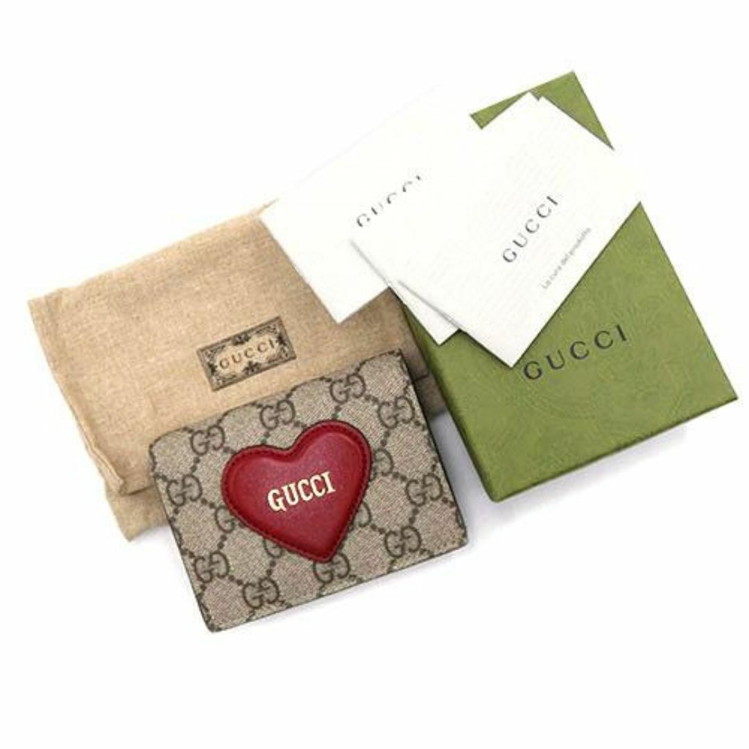 Gucci(グッチ)の美品 グッチ 財布 GUCCI GGスプリーム 二つ折り ハート モチーフ付き カードケース ウォレット ベージュxレッド 648848 T-YJ06243 レディースのファッション小物(財布)の商品写真