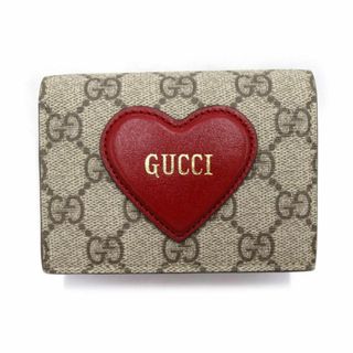 グッチ(Gucci)の美品 グッチ 財布 GUCCI GGスプリーム 二つ折り ハート モチーフ付き カードケース ウォレット ベージュxレッド 648848 T-YJ06243(財布)