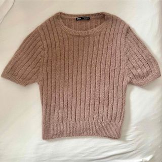 ザラ(ZARA)のZARA リブニット 半袖 トップス(Tシャツ/カットソー(半袖/袖なし))