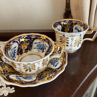 ウェッジウッド(WEDGWOOD)の英国アンティーク　リッジウェイ　金彩コバルト　ブルーカマイユのトゥルートリオ(グラス/カップ)