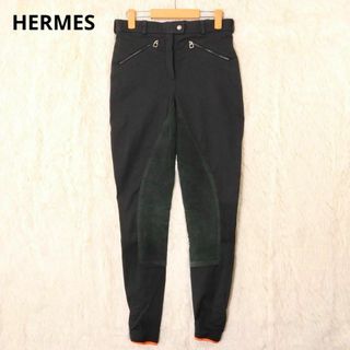 エルメス(Hermes)のエルメス　スエード切り替え　ジョッキーパンツ　黒　ブラック　Sサイズ(カジュアルパンツ)
