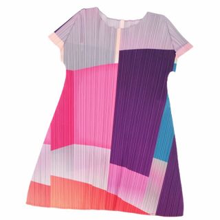 プリーツプリーズイッセイミヤケ(PLEATS PLEASE ISSEY MIYAKE)の美品 プリーツプリーズ イッセイミヤケ PLEATS PLEASE ワンピース ブラウス 半袖 ショートスリーブ プリーツ トップス レディース 3(L相当) マルチカラー(ひざ丈ワンピース)