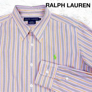 Ralph Lauren - 美品 ラルフローレン ストライプシャツ グリーンロゴ パープル オレンジ ロゴ